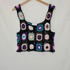 Rebellion Crochet Granny Square Crop Top Boho Festival Hippie Indie